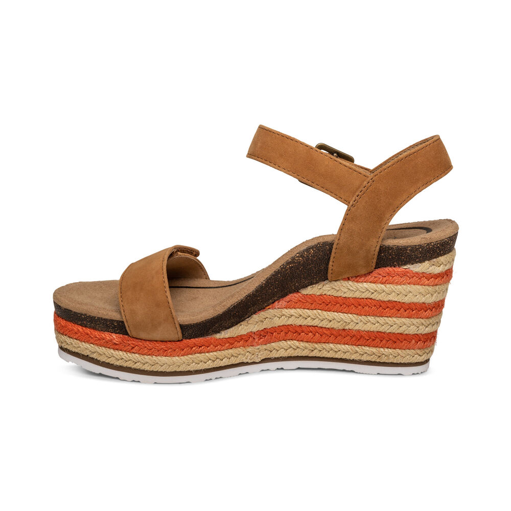 Aetrex Women's Sydney Quarter Strap Espadrille Wedge Sandals - Cognac | USA EU2RMG6